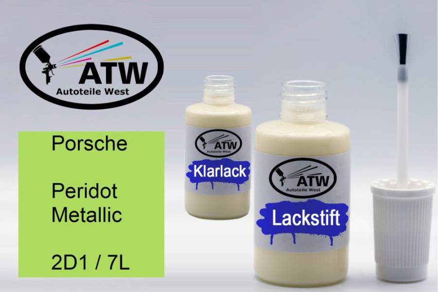 Porsche, Peridot Metallic, 2D1 / 7L: 20ml Lackstift + 20ml Klarlack - Set, von ATW Autoteile West.